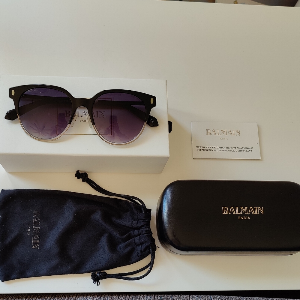 Balmain Paris Black and Silver with Gradient Purple Lens Clubmaster Sunglasses